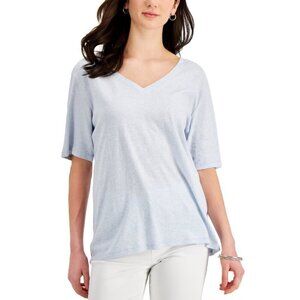 Style & Co. Women's Cotton Oversized Light Blue V-Neck T-Shirt Size M NWT